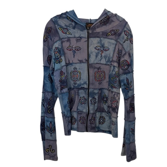 Rising International Tops - Rising International Multicolor Patchwork Zip Up Jacket M Crunchy Granola Girl